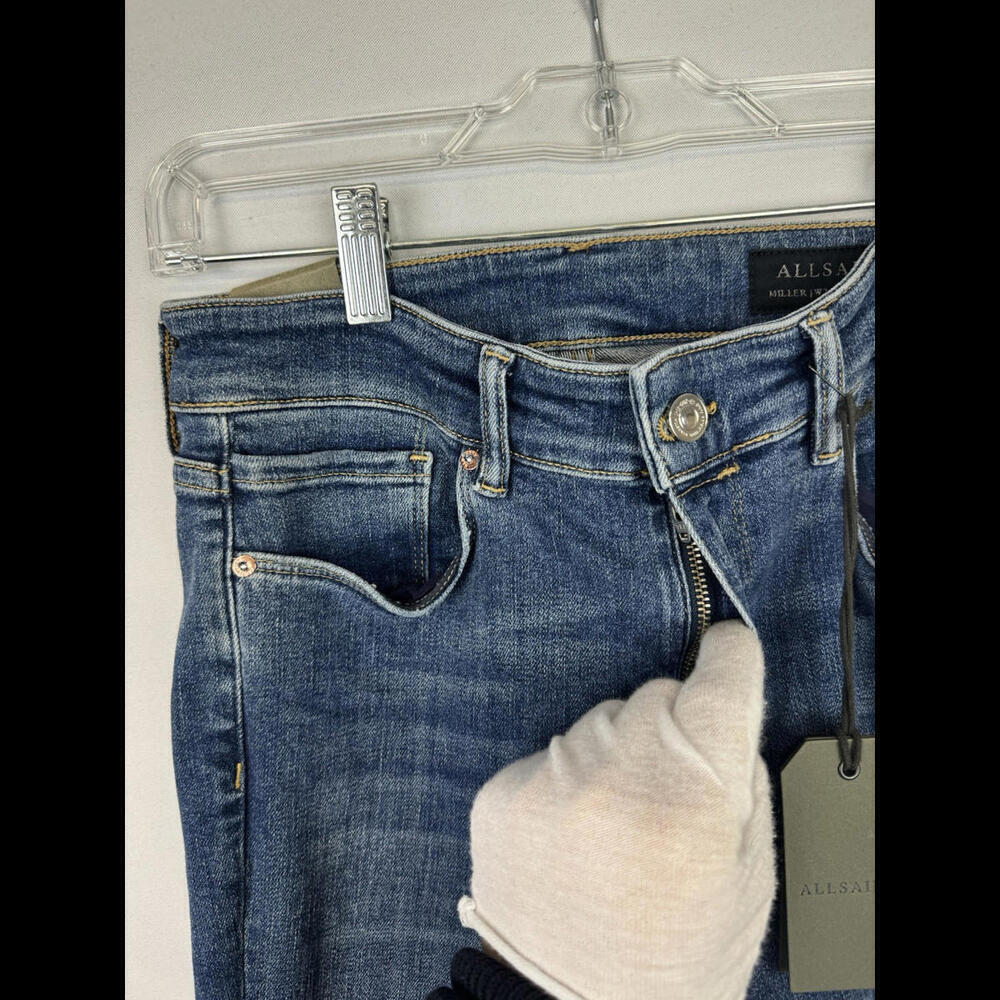 AllSaints Miller Mid Rise Skinny Jeans Mid Indigo Blue Size 26x29 - Picture 3 of 6